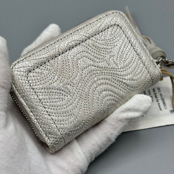 HOBO Nila Small Leather Zip Around Wallet Card Case Silver Zebra NV-22658SILV - Picture 8 of 16